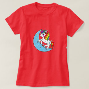 T-shirt Licorne Lune et Étoiles Bleu Céleste Arc-en-Ciel