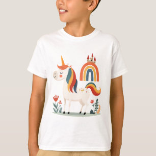 T-shirt Licorne Mignonne avec Arc-en-Ciel et Château – fan