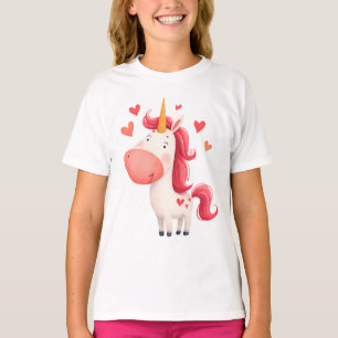 T-shirt Licorne Mignonne avec des Cœurs – Enfants Magiques