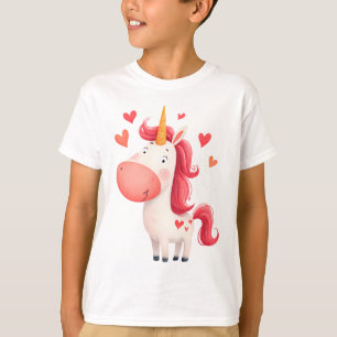 T-shirt Licorne Mignonne avec des Cœurs – Enfants Magiques