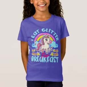 T-Shirt Licorne Mignonne Je Mange Paillettes Au Petit Déje