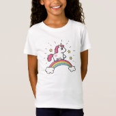 T-Shirt Licorne mignonne sur une conception d'arc-en-ciel (Devant)