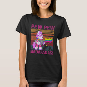 T-shirt Licorne Pew Pew Madafakas Vintage Chat Fou Drôle
