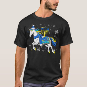 T-shirt Licorne portant la menorah Hanukkah agriculteur ju