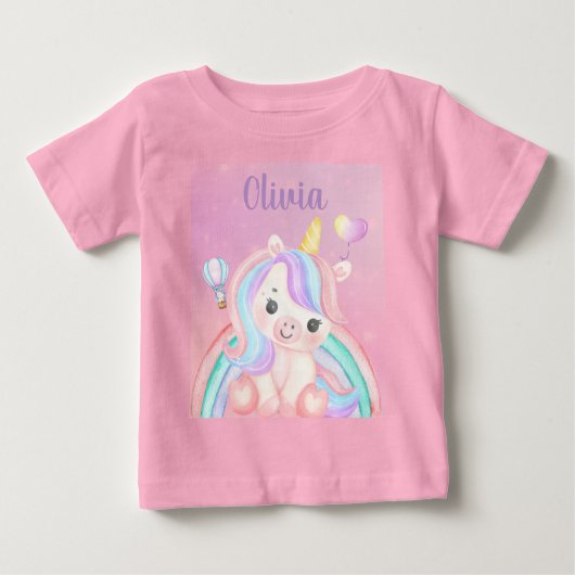 T-Shirt Licorne pour Fille - Nom Personnalisé pour (Devant)