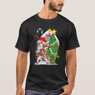 T-shirt Licorne qui dab décore les lumières de l'arbre mai
