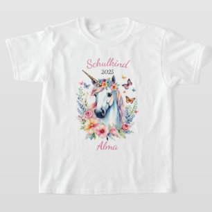 T-shirt Licorne romantique avec fleurs - Écolier 2025
