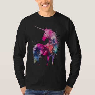 T-shirt Licorne Tie-Dye Colorée Silhouette de Cheval Rose