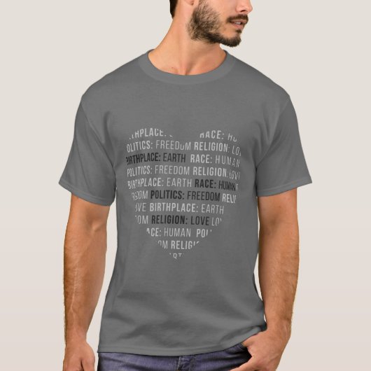 T-shirt Lieu de naissance Terre Religion Amour Coeur (Devant)