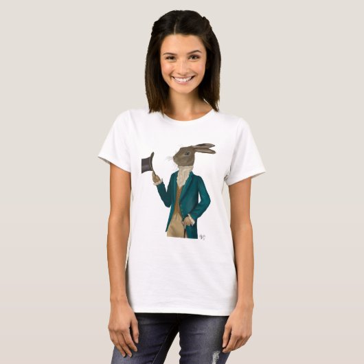 T-shirt Lièvre en Manteau Turquoise (Devant entier)