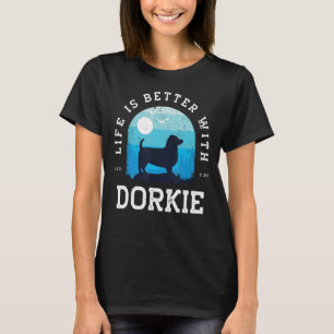 T-shirt Life Better Dorkie Vintage Blue Chien Maman Papa