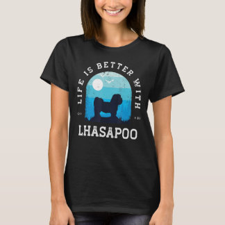 T-shirt Life Better Lhasapoo Vintage Blue Dog Maman Papa