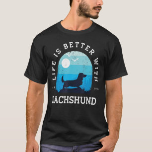 T-shirt Life Better Long Haired Dachshund Vintage Blue Dog