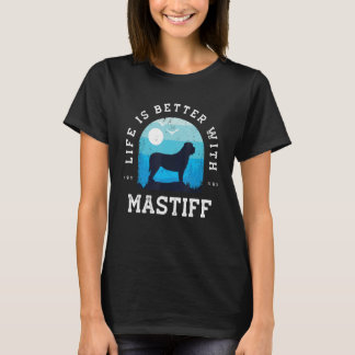 T-shirt Life Better Mastiff Vintage Blue Chien Maman Papa