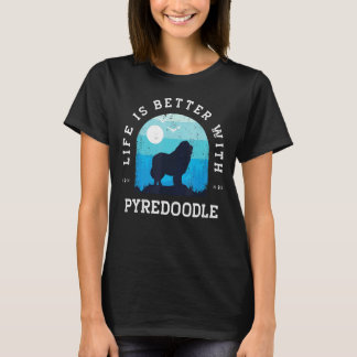 T-shirt Life Better Pyredoodle Vintage Blue Chien Maman Pa