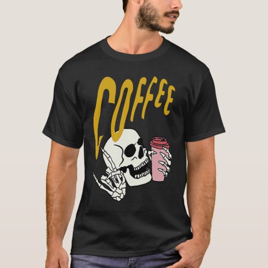 T-shirt Life Coffee Brew Diner Cafe Barista Skeleton Addic (Devant)