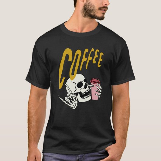 T-shirt Life Coffee Brew Diner Cafe Barista Skeleton Addic (Devant)