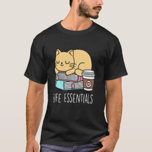 T-shirt Life Essentials Cute Café Chat Et Livre Lover Boo
