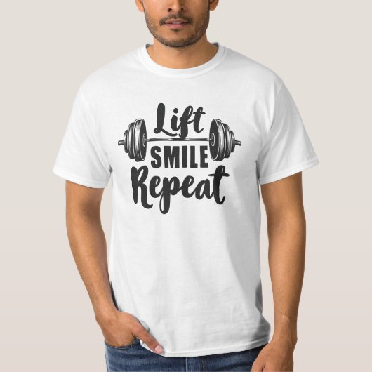T-shirt Lift Smile Repeat Gym Motivation Weightlifting Str (Devant)