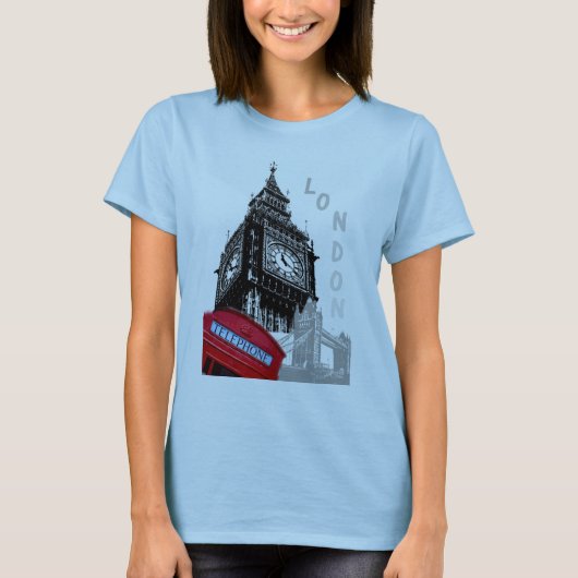 T-shirt Light Blue London Red Telephone Box Big Ben Horlog (Devant)