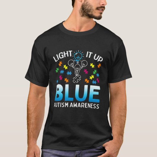 T-shirt Light It Up Blue Autism Awareness Autistic Puzzle  (Devant)