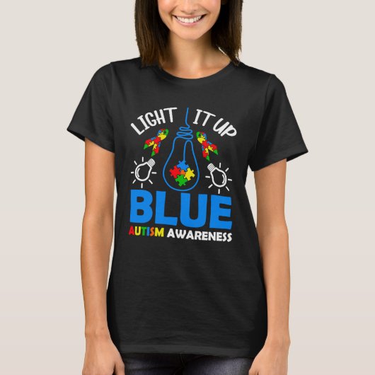 T-shirt Light It Up Blue Autism Awareness Autistic Puzzle  (Devant)