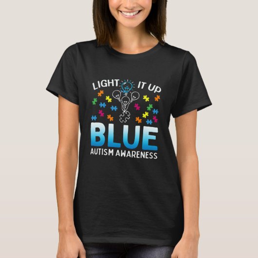 T-shirt Light It Up Blue Autism Awareness Autistic Puzzle (Devant)