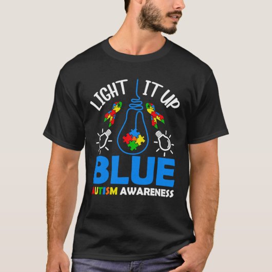 T-shirt Light It Up Blue Autism Awareness Autistic Puzzle  (Devant)