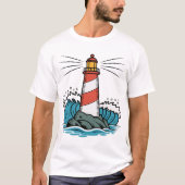 T-shirt Lighthouse Ocean Waves Design – Nautical Coastal  (Devant)
