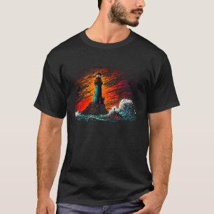 T-shirt Lighthouse tempête vagues belle aquarelle art