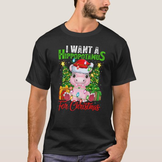 T-shirt Lighting Xmas Tree I Wants A Hippopotamus For Chri (Devant)