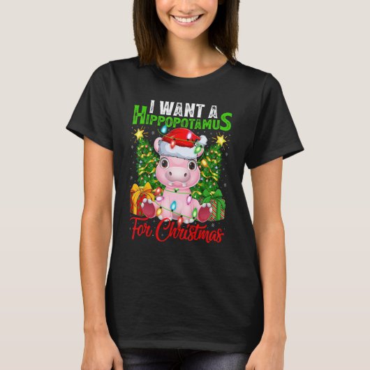 T-shirt Lighting Xmas Tree I Wants A Hippopotamus For Chri (Devant)