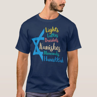 T-shirt Lights Dreidels Latkes Hanoukka Chanukah Jewish Me