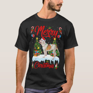 T-shirt Lights Xmas Tree Santa American Bulldog