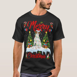 T-shirt Lights Xmas Tree Santa Brittany Spaniel Dog Christ