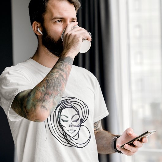 T-shirt Ligne Abstraite pour hommes Siren d'art crâne à ch