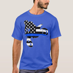 T-shirt Ligne bleu mince motocross dirt vélo course cop