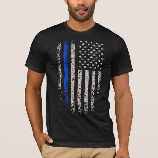 T-shirt Ligne bleue du drapeau américain (Devant)