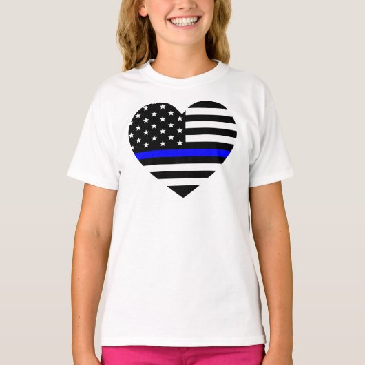 T-shirt Ligne Bleue Mince - Drapeau Américain (Devant)