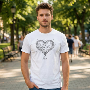 T-shirt Ligne Fantaisiste Dessin de Cœur avec Design Amour