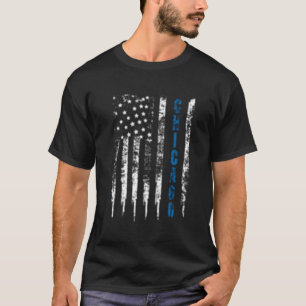 T-shirt Ligne fine Blue Chicago en détresse Police nationa