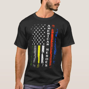 T-shirt Ligne Mince Premier répondant Drapeau Patriotique 