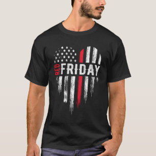 T-shirt Ligne mince Rouge Vendredi Usa Coeur Militaire