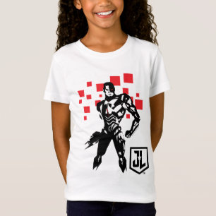 T-Shirt Ligue de Justice   Cyborg Digital Noir Pop Art