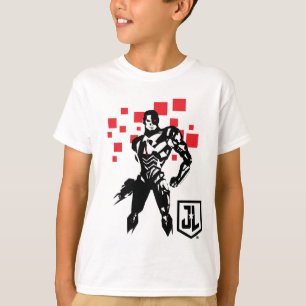 T-shirt Ligue de Justice   Cyborg Digital Noir Pop Art