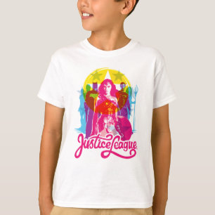 T-shirt Ligue de Justice Retro Group & Logo Pop Art