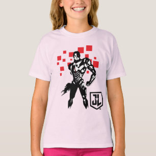 T-shirt Ligue de la justice Cyborg Digital Noir Pop Art