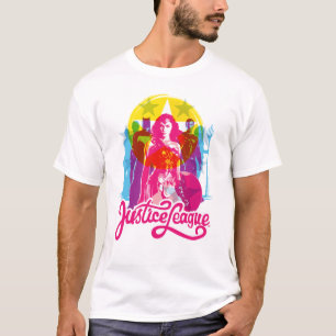 T-shirt Ligue de la justice  Retro Group & Logo Pop Art