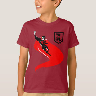 T-shirt Ligue de la justice Superman Flying Noir Pop Art