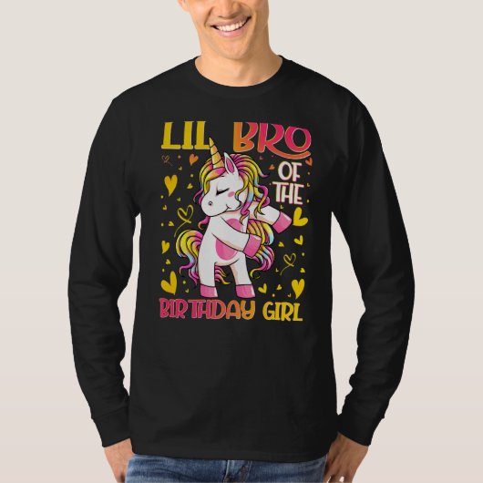 T-shirt Lil Bro of the Birthday Girl Flossing Unicorn Litt (Devant)